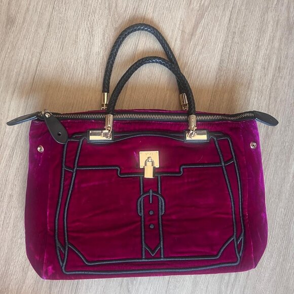V°73 Magenta Velvet Satchel with Black Braided Handles – Made in Italy - Picture 1 of 6